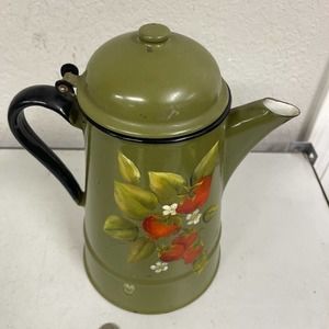 Vintage mcm Huta Silesia green enamel coffee tea pot made in Poland by BL